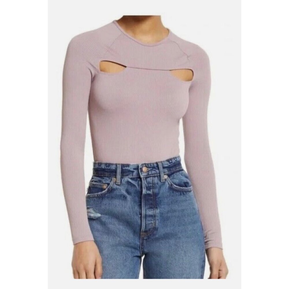 New TOPSHOP Cutout Long Sleeve Bodysuit Women Size 4-6 Lavender - Picture 6 of 10